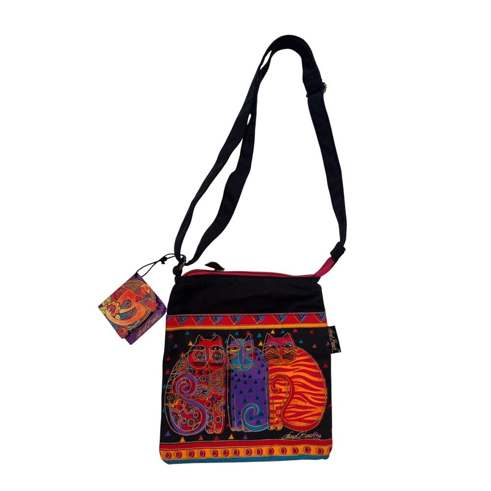 LAUREL BURCH *NEW* Feline Friends Crossbody Bag 3 Cats Print Black Colorful
